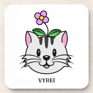 Schattigee Cartoon Kat met een Bloem op Zijn Hoofd Bier Onderzetter