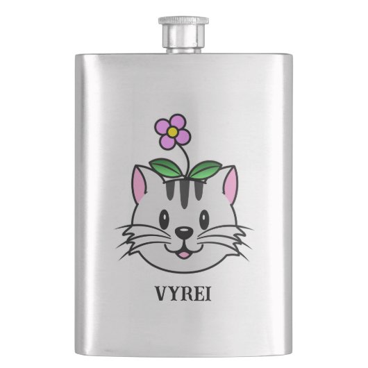 Schattigee Cartoon Kat met een Bloem op Zijn Hoofd Flacon (Voorkant)