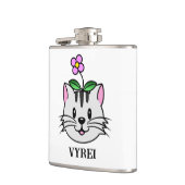 Schattigee Cartoon Kat met een Bloem op Zijn Hoofd Heupfles (Links)