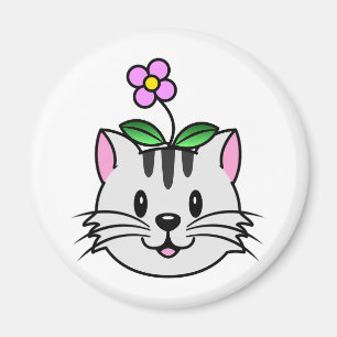Schattigee Cartoon Kat met een Bloem op Zijn Hoofd Magneet