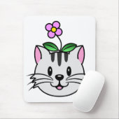 Schattigee Cartoon Kat met een Bloem op Zijn Hoofd Muismat (Met muis)