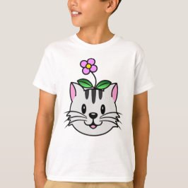 Schattigee Cartoon Kat met een Bloem op Zijn Hoofd T-shirt