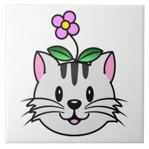 Schattigee Cartoon Kat met een Bloem op Zijn Hoofd Tegeltje