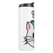 Schattigee Cartoon Kat met een Bloem op Zijn Hoofd Thermosbeker (Gedraaid links)