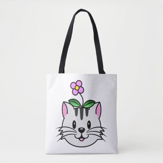 Schattigee Cartoon Kat met een Bloem op Zijn Hoofd Tote Bag (Voorkant)