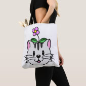 Schattigee Cartoon Kat met een Bloem op Zijn Hoofd Tote Bag (Dichtbij)