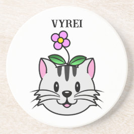 Schattigee Cartoon Kat met een Bloem op Zijn Hoofd Zandsteen Onderzetter