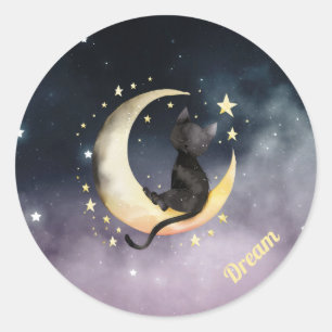 Schattigee Cartoon kat op de maan Ronde Sticker