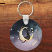 Schattigee Cartoon kat op de maan Sleutelhanger (Achterkant)