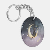 Schattigee Cartoon kat op de maan Sleutelhanger (Voorkant Links)