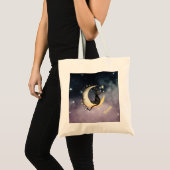 Schattigee Cartoon kat op de maan Tote Bag (Voorkant (product))