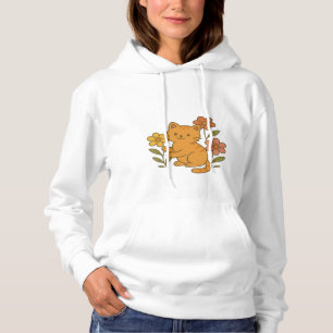 Schattigee Cartoon Kat Spelen met Bloemen Hoodie D