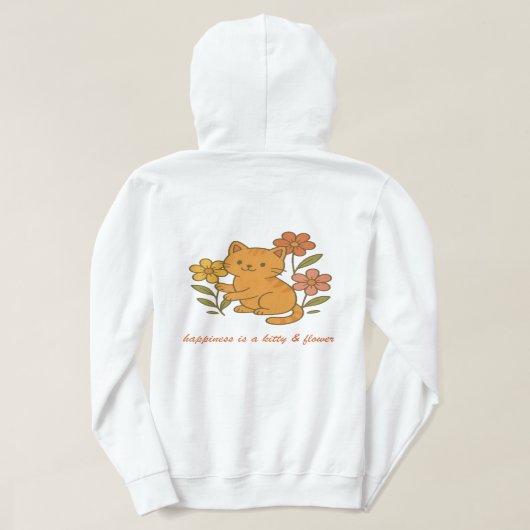 Schattigee Cartoon Kat Spelen met Bloemen Hoodie D (Design achterkant)