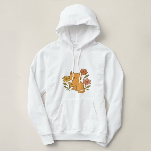 Schattigee Cartoon Kat Spelen met Bloemen Hoodie D (Design voorkant)