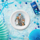 Schattigee Cartoon Katten groepstekening Papieren Bordje (Feest)