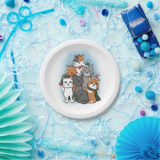 Schattigee Cartoon Katten groepstekening Papieren Bordje (Feest)