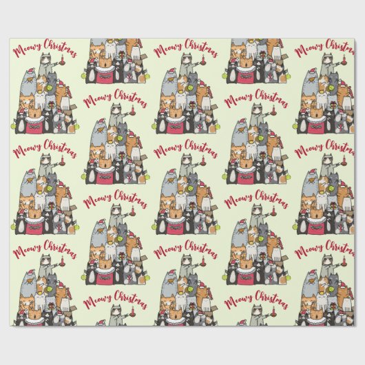 Schattigee Cartoon Katten Miauw Kerstvakantie Cadeaupapier (Vlak)