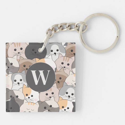 Schattigee Cartoon Katten Monogram Sleutelhanger (Achterkant)