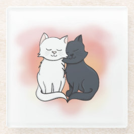 Schattigee Cartoon Katten Verliefd Glazen Onderzetter