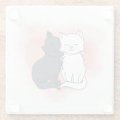 Schattigee Cartoon Katten Verliefd Glazen Onderzetter (Achterkant)