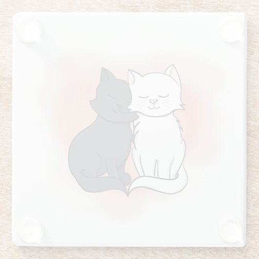 Schattigee Cartoon Katten Verliefd Glazen Onderzetter (Achterkant)