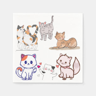 Schattigee Cartoon Katten Verliefd   Schattige Cat Servet