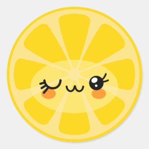 Schattigee Cartoon Kawaii Happy Healthy Citrus Lem Ronde Sticker