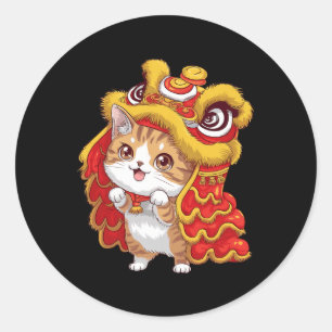 Schattigee Cartoon Kawaii Kattenleeuw Dansend Chin Ronde Sticker