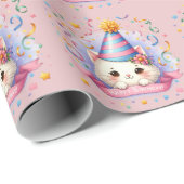 Schattigee Cartoon Kawaii Kitty Cat Happy Birthday Cadeaupapier (Rol Hoek)