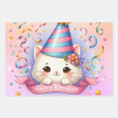 Schattigee Cartoon Kawaii Kitty Cat Happy Birthday Inpakpapier Vel (Voorkant)