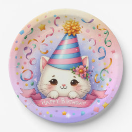 Schattigee Cartoon Kawaii Kitty Cat Happy Birthday Papieren Bordje