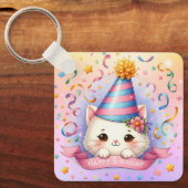 Schattigee Cartoon Kawaii Kitty Cat Happy Birthday Sleutelhanger (Voorkant)