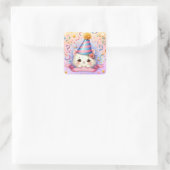 Schattigee Cartoon Kawaii Kitty Cat Happy Birthday Vierkante Sticker (Tas)