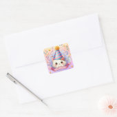Schattigee Cartoon Kawaii Kitty Cat Happy Birthday Vierkante Sticker (Envelop)