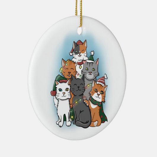 Schattigee Cartoon Kerst Kat Stapel Keramisch Ornament (Rechts)