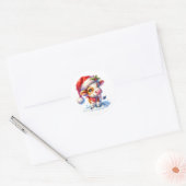 Schattigee Cartoon Kerst Koe in Santa Hat Ronde Sticker (Envelop)