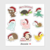 Schattigee Cartoon kerstdieren dragen kerstmutsen Sticker (Vel)