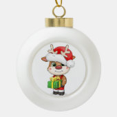 Schattigee cartoon kersthert. keramische bal ornament (Voorkant)