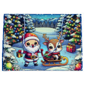 Schattigee Cartoon Kerstman en rendier kerst Groot Cadeauzakje (Voorkant)