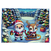 Schattigee Cartoon Kerstman en rendier kerst Groot Cadeauzakje (Achterkant)