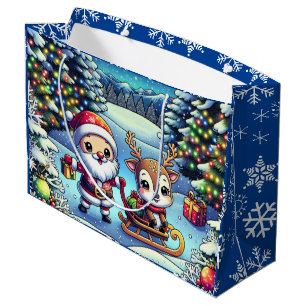 Schattigee Cartoon Kerstman en rendier kerst Groot Cadeauzakje