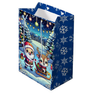 Schattigee Cartoon Kerstman en rendier kerst Medium Cadeauzakje