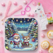 Schattigee Cartoon Kerstman en rendier kerst Papieren Bordje (Feest)