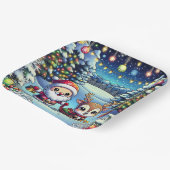 Schattigee Cartoon Kerstman en rendier kerst Papieren Bordje (Gebogen)