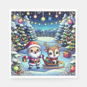 Schattigee Cartoon Kerstman en rendier kerst Servet