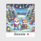 Schattigee Cartoon Kerstman en rendier kerst Sticker (Vel)