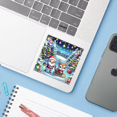 Schattigee Cartoon Kerstman en rendier kerst Sticker (Laptop met iPhone)