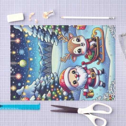 Schattigee Cartoon Kerstman en rendier kerst Tissuepapier (Craft)