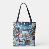 Schattigee Cartoon Kerstman en rendier kerst Tote Bag (Achterkant)