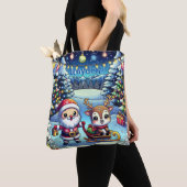Schattigee Cartoon Kerstman en rendier kerst Tote Bag (Dichtbij)